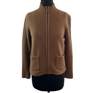 VINTAGE J.McLaughlin Brown Cardigan Sweater Wool Warm Knit Full Zip Sz Medium M